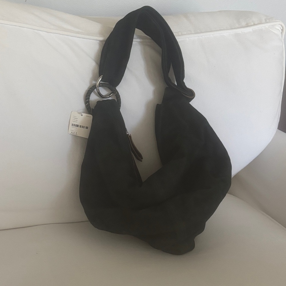 Free People vintage dark green suede hobo